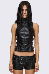 Omen Buckle Faux Leather Top