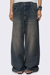 Rift Washed Blue Straight Baggy Jeans