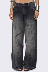 Rift Black Paint Splatter Straight Baggy Jeans