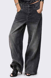 Rift Washed Grey Straight Baggy Jeans