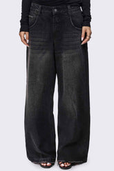Rift Washed Black Straight Baggy Jeans