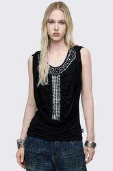 Phoenix Black Studded Cowl Hood Vest Top