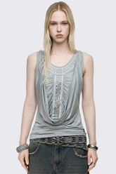 Phoenix Grey Studded Cowl Hood Vest Top
