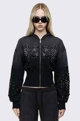 Breathe Black Sigil Studded Patch Zip Up Hoodie