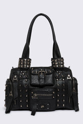 Myrrh Black Studded Faux Leather Shoulder Bag