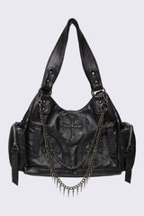 Abyss Black Faux Leather Shoulder Bag