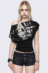 Bury My Soul Foil Off Shoulder Top