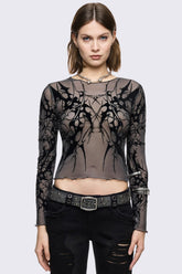Cryptic Grey Mesh Top