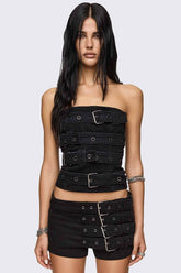 Kendrix Belted Denim Bandeau Top