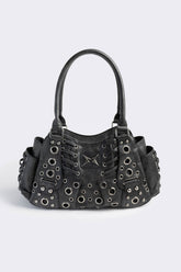 Rivet Faux Leather Shoulder Bag