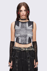 Union Jack Black Vest Top
