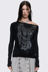 Hollow Studded Off Shoulder Top