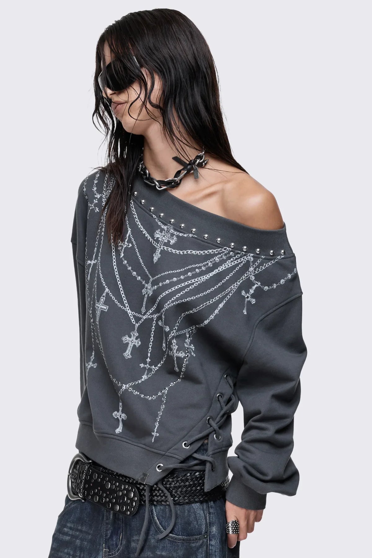 Requiem Graphic Off Shoulder Sweatshirt