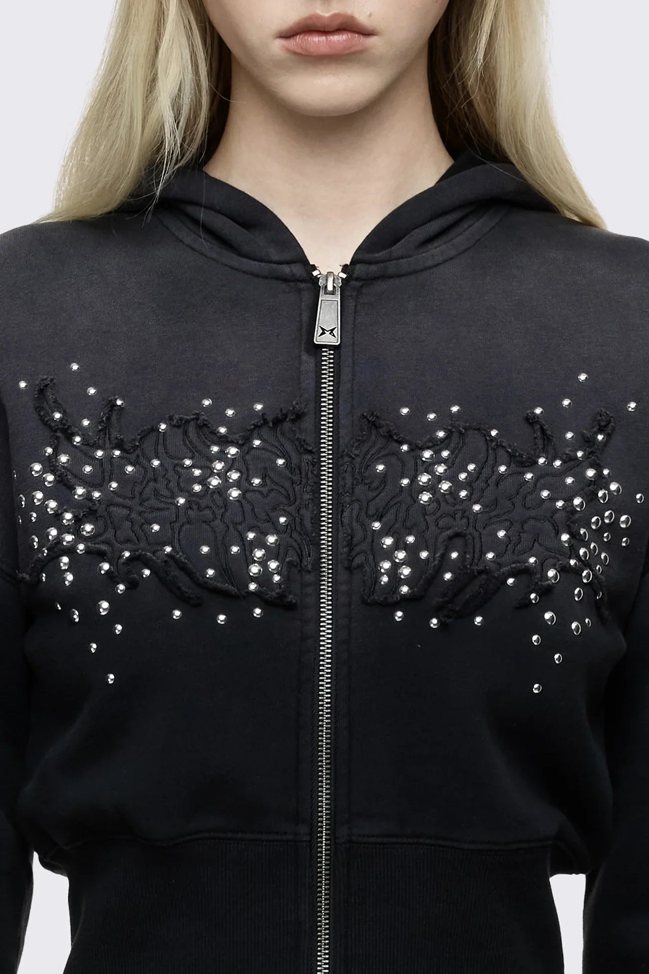 Breathe Black Sigil Studded Patch Zip Up Hoodie