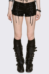 Lust Lace-Up Mini Vegan Suede Shorts