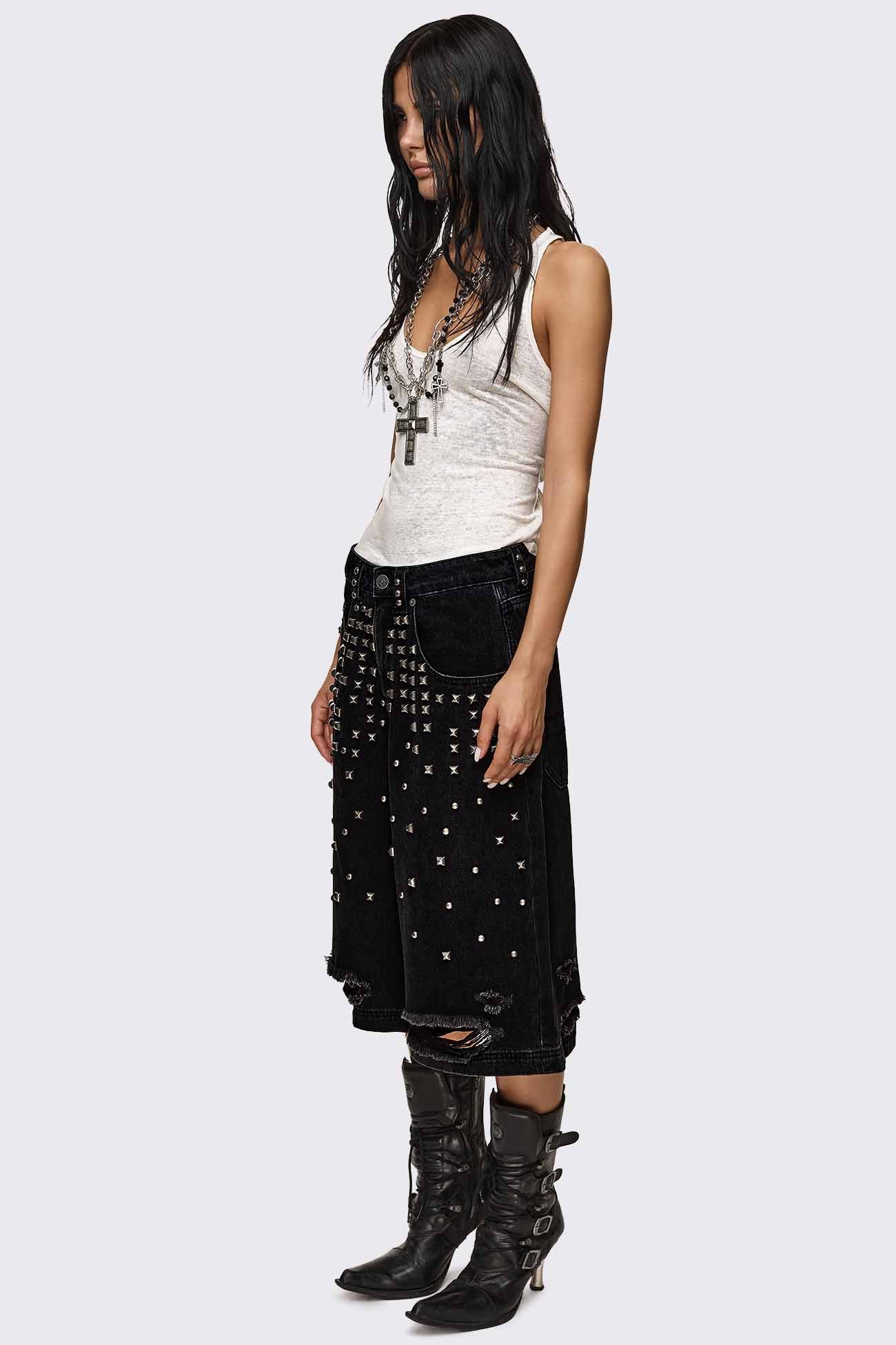 Brat Studded Distressed Jorts