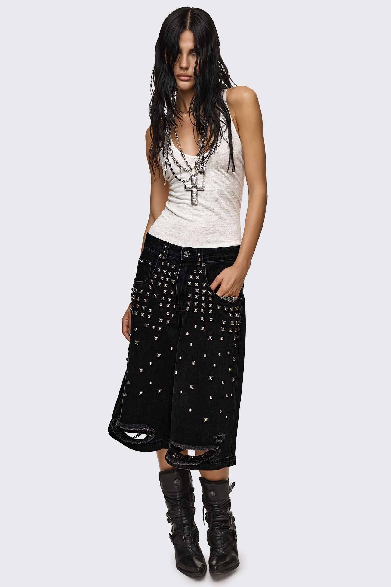Brat Studded Distressed Jorts