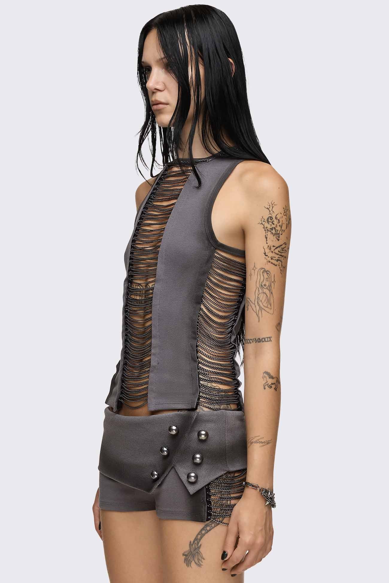 Wired Hanging Chain Cut Out Tank Top