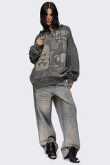 Relapse Washed Patch Graphic Zip Up Hoodie