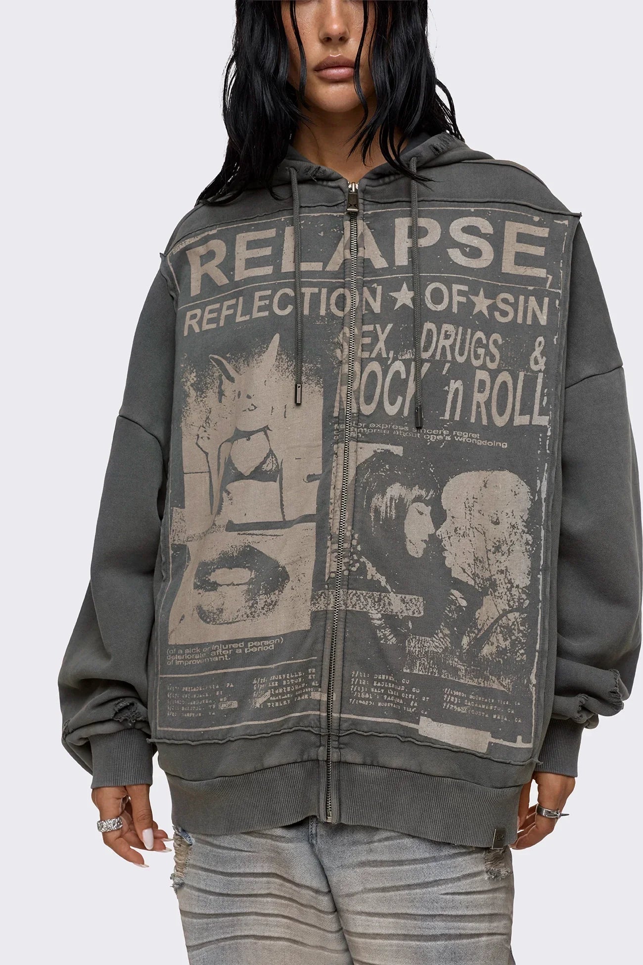Relapse Washed Patch Graphic Zip Up Hoodie