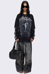 Angels Whisper Black Graphic Layered T-Shirt