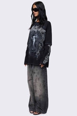Angels Whisper Black Graphic Layered T-Shirt