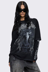 Angels Whisper Black Graphic Layered T-Shirt