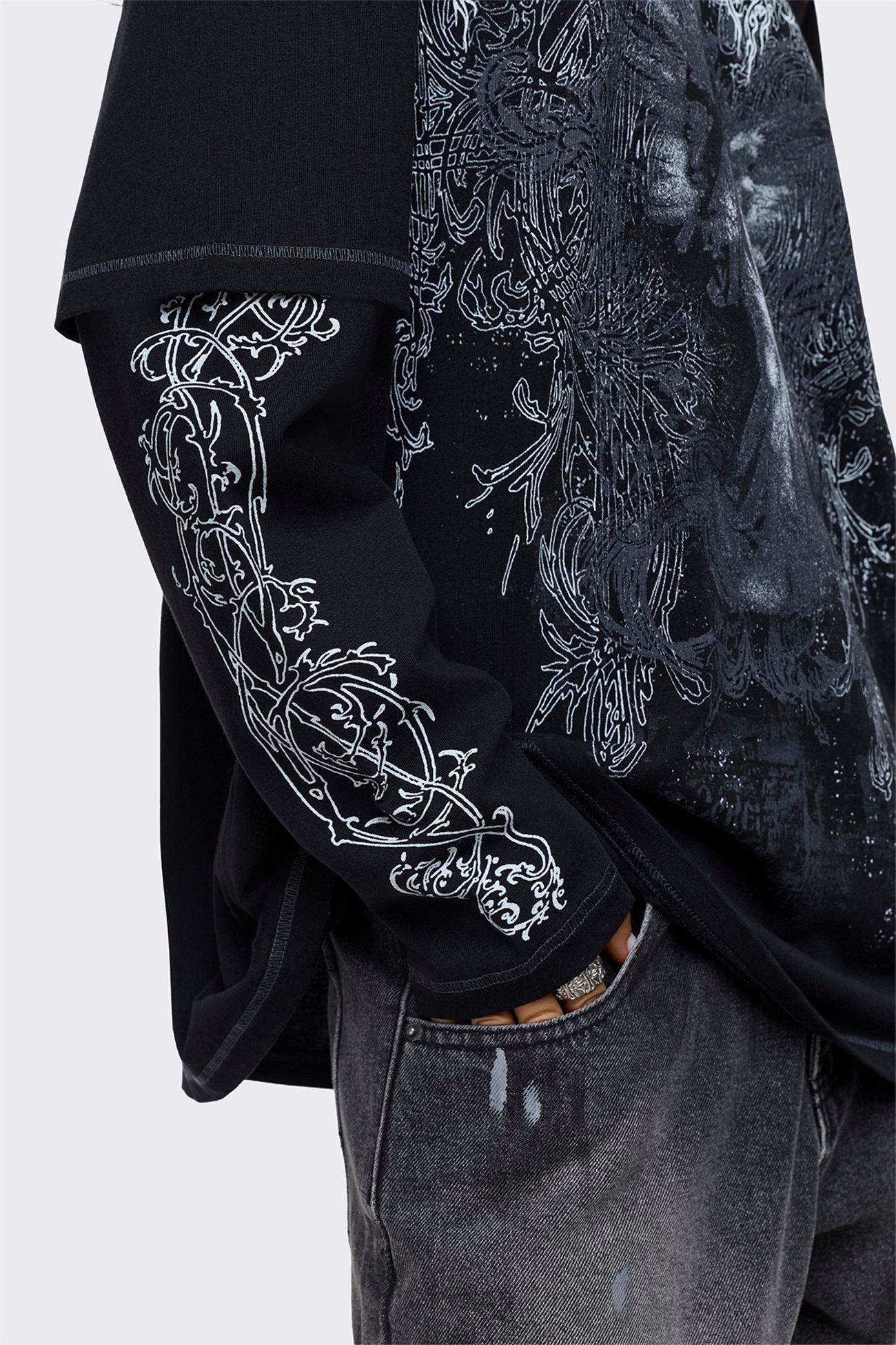 Angels Whisper Black Graphic Layered T-Shirt