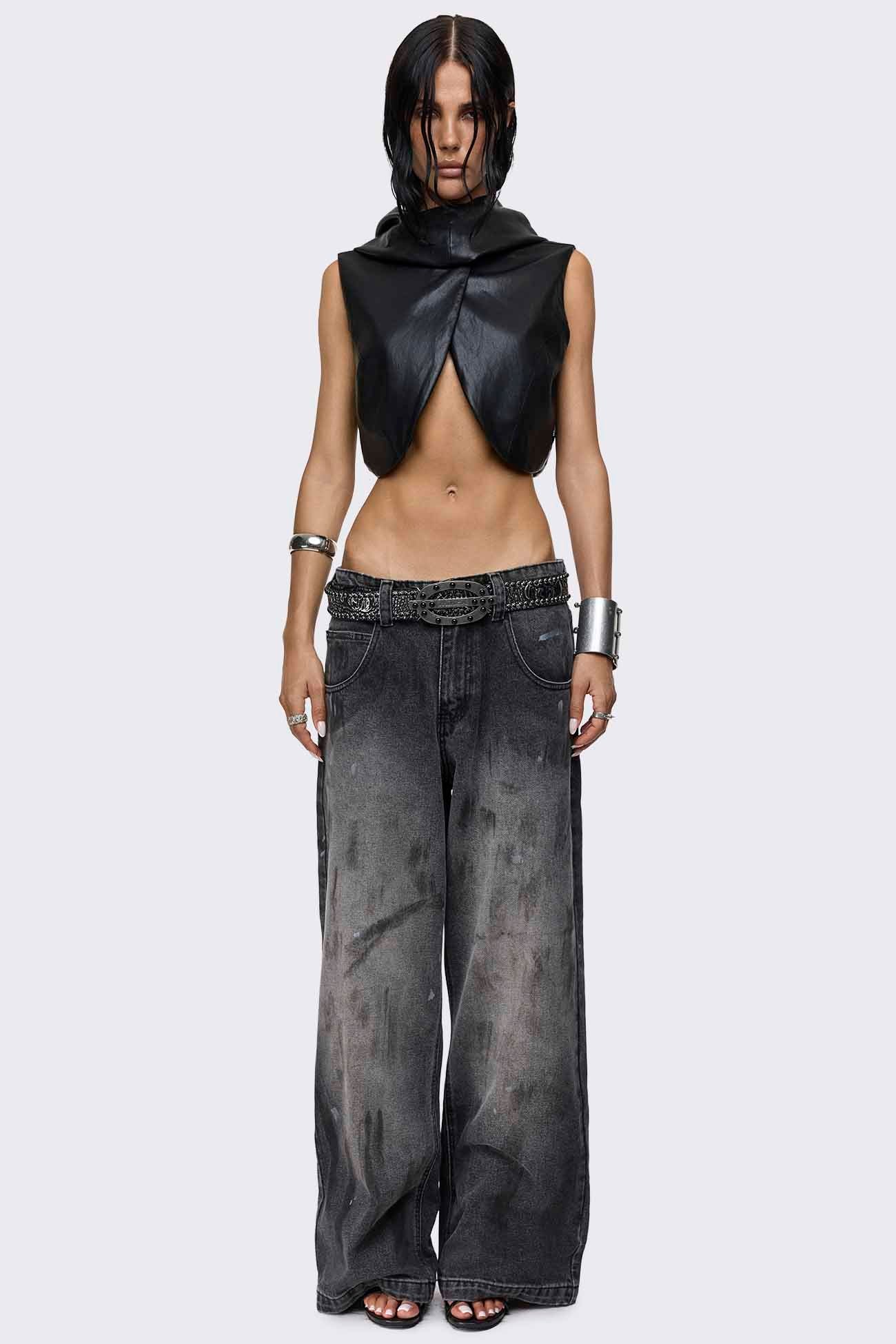 Rift Black Paint Splatter Straight Baggy Jeans
