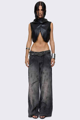 Lost Cause Vegan Leather Hooded Crop Top
