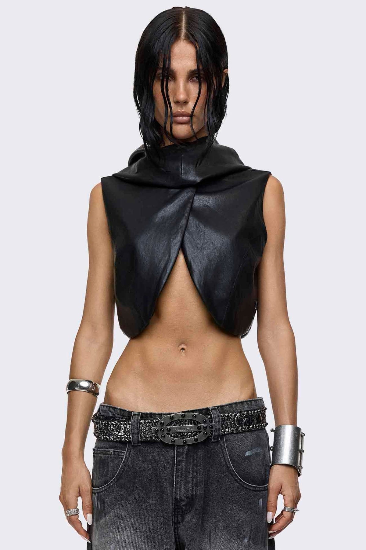 Lost Cause Vegan Leather Hooded Crop Top
