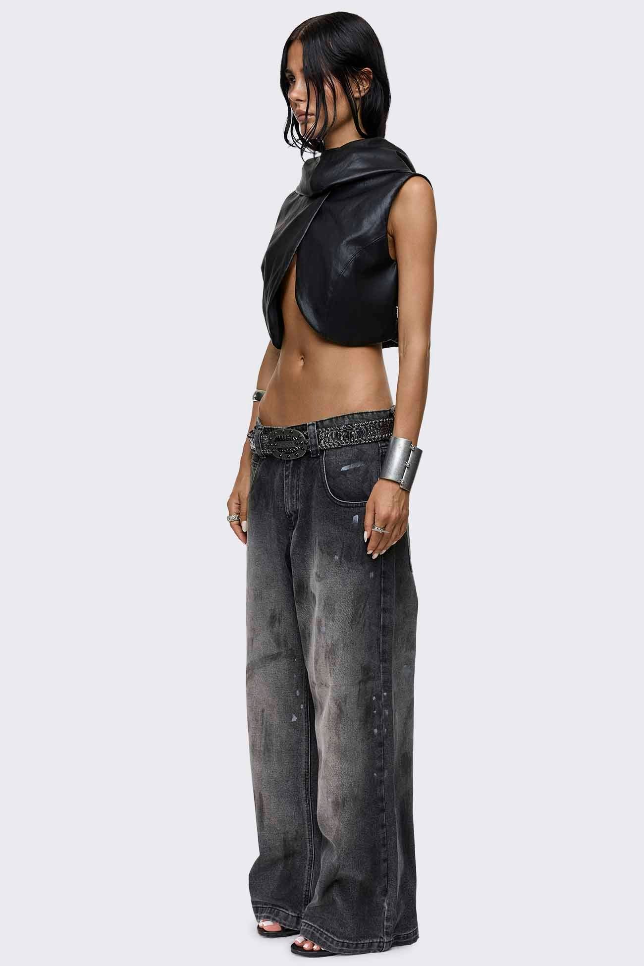 Rift Black Paint Splatter Straight Baggy Jeans