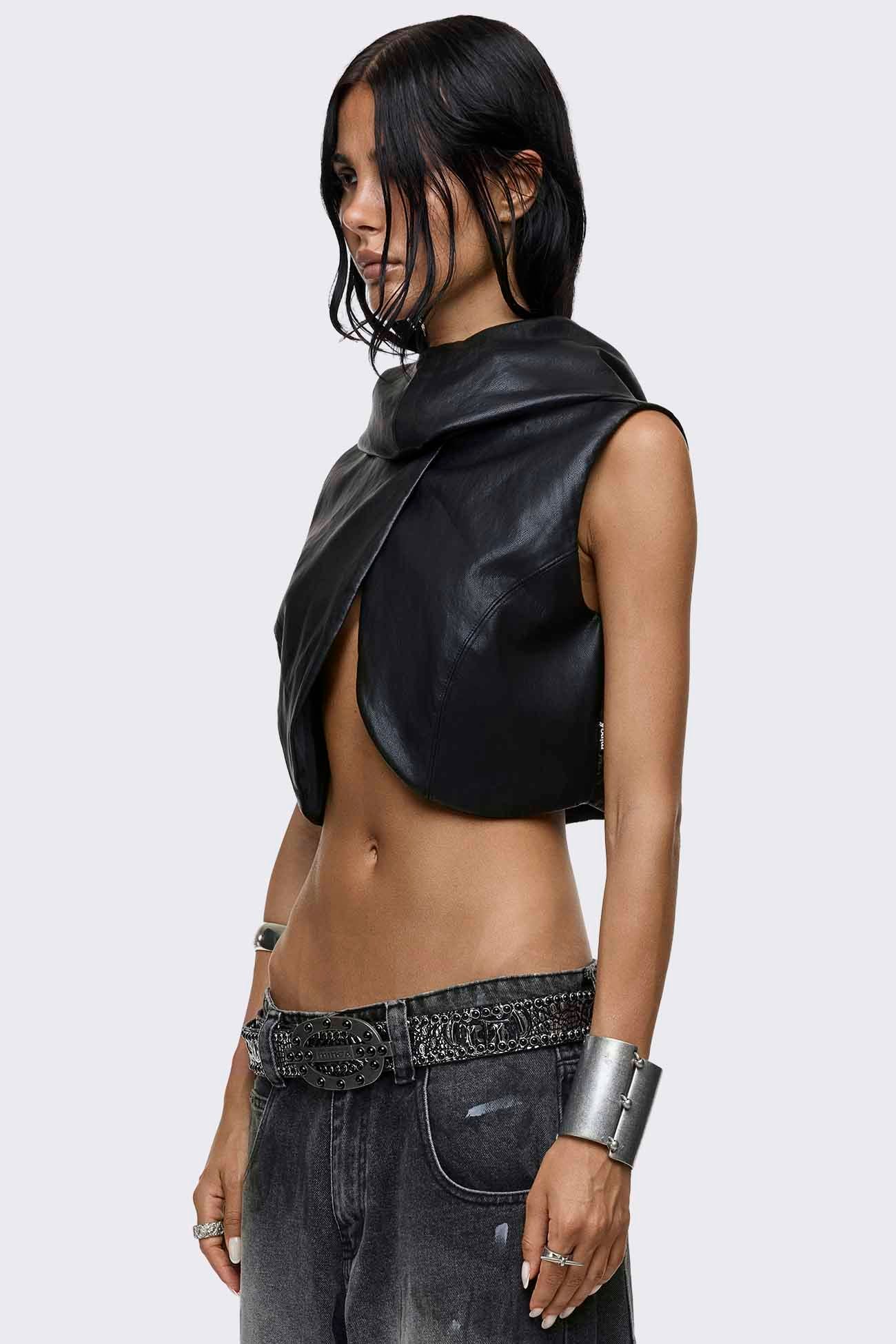 Lost Cause Vegan Leather Hooded Crop Top