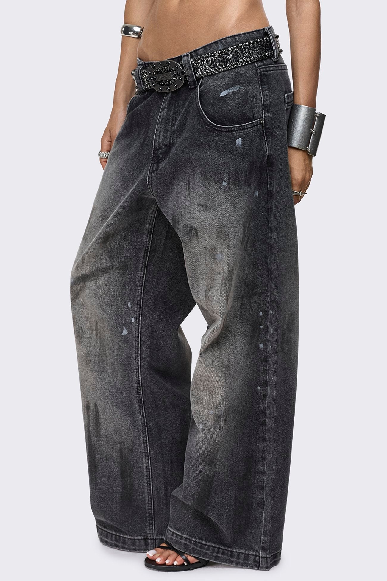 Rift Black Paint Splatter Straight Baggy Jeans