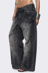 Rift Black Paint Splatter Straight Baggy Jeans