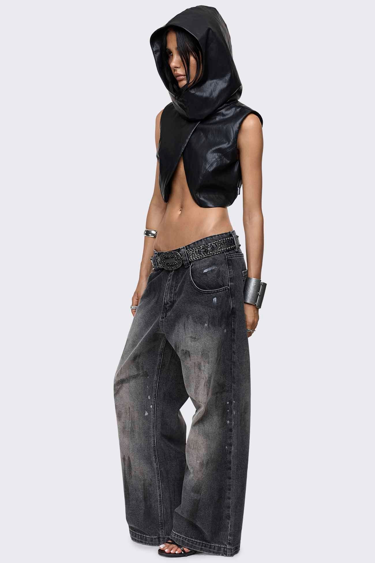 Lost Cause Vegan Leather Hooded Crop Top