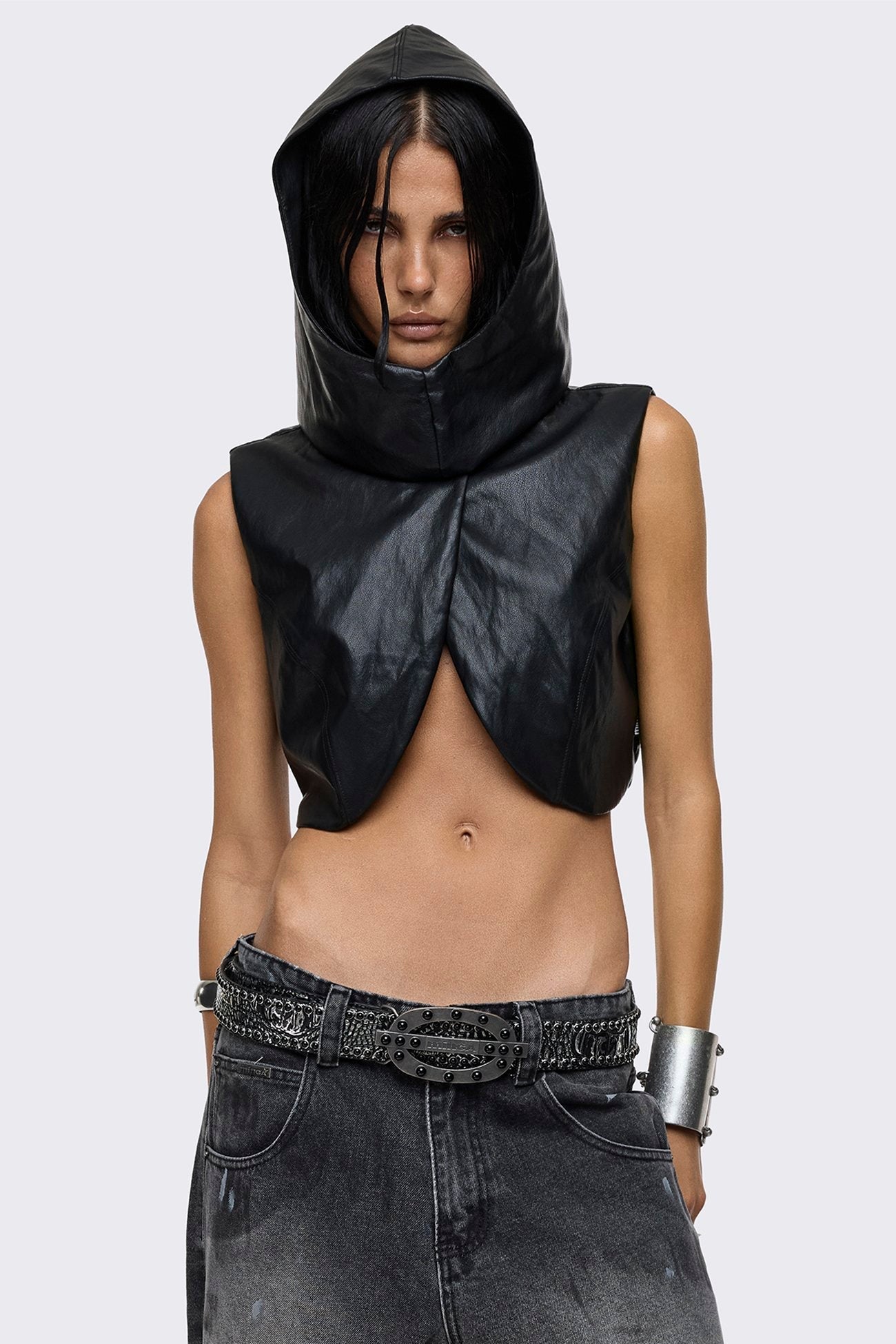 Lost Cause Vegan Leather Hooded Crop Top