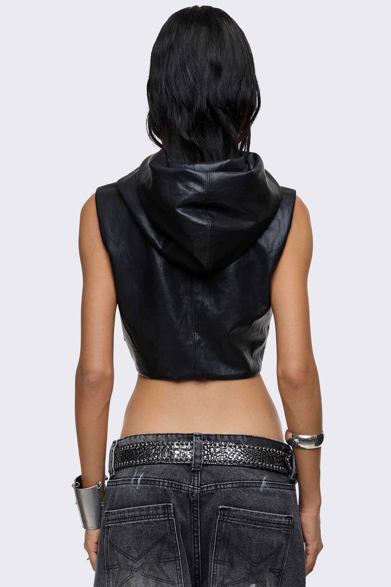 Lost Cause Vegan Leather Hooded Crop Top