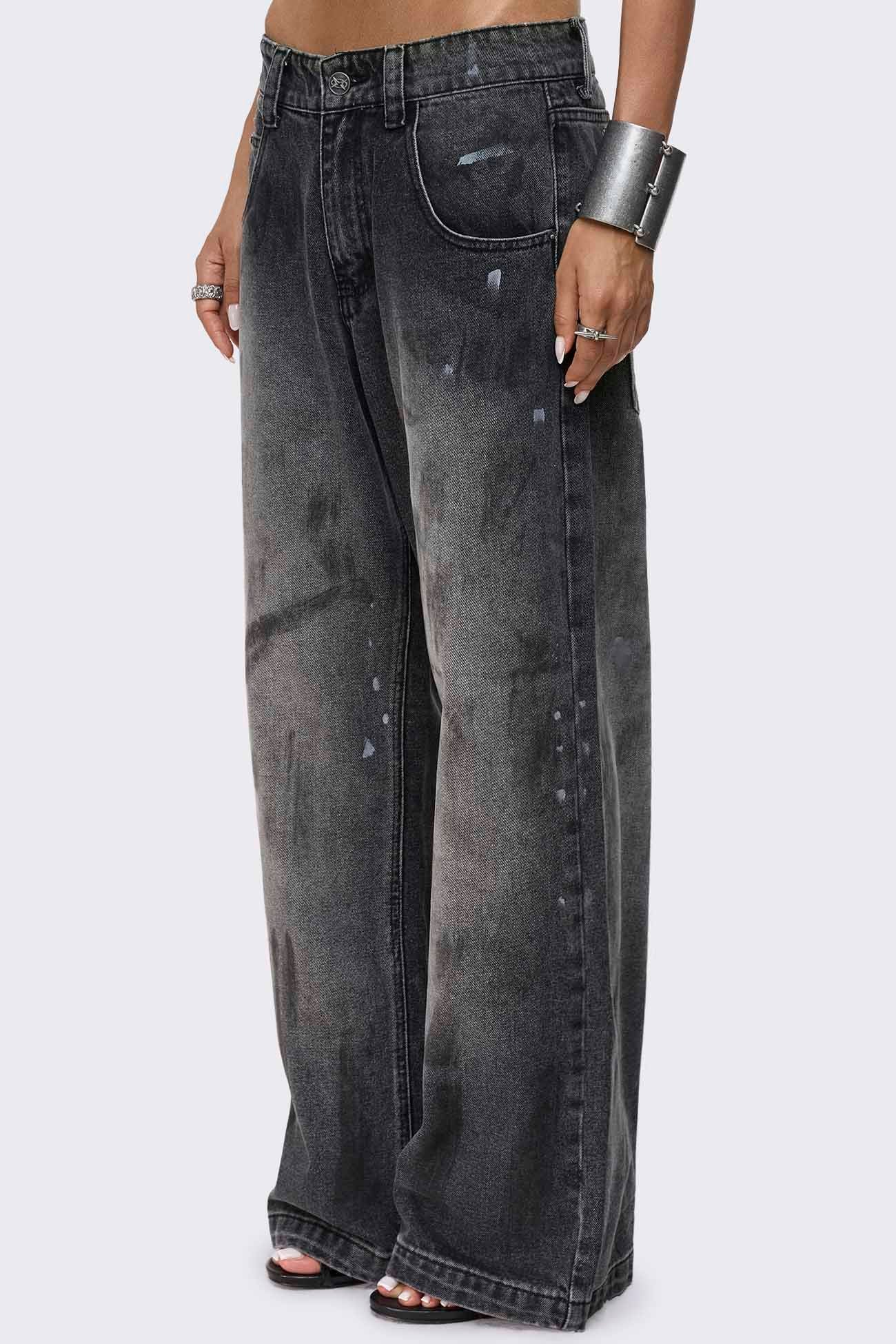 Rift Black Paint Splatter Straight Baggy Jeans