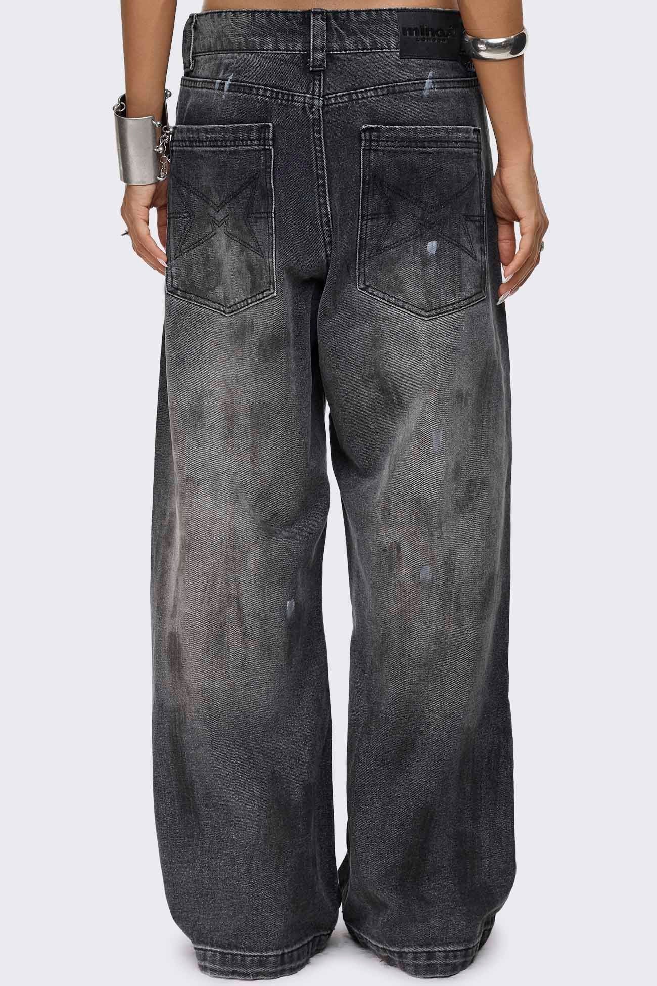 Rift Black Paint Splatter Straight Baggy Jeans