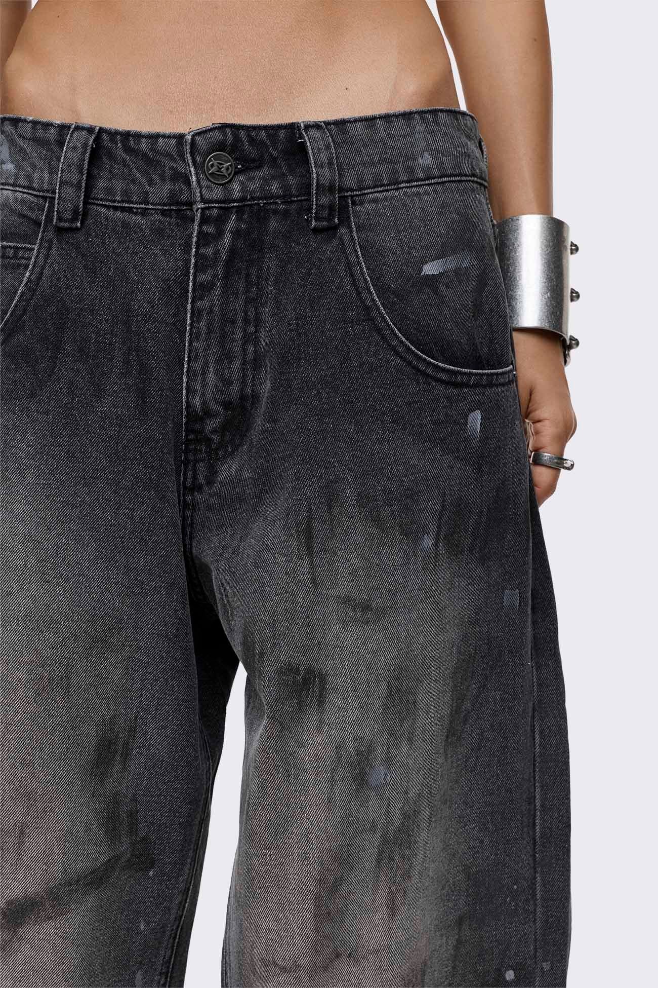 Rift Black Paint Splatter Straight Baggy Jeans