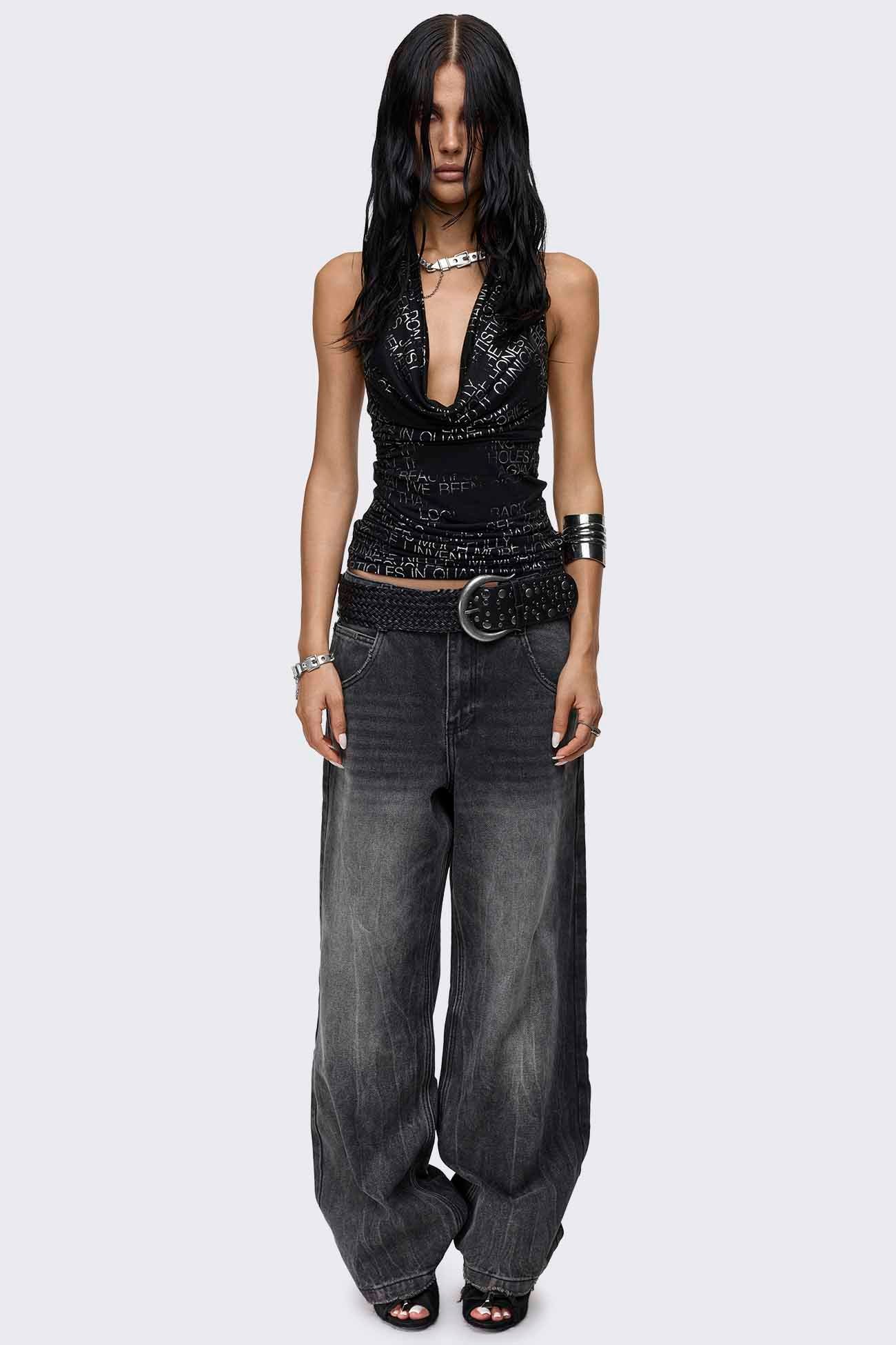 Rift Washed Grey Straight Baggy Jeans