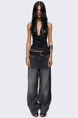 Rift Washed Grey Straight Baggy Jeans