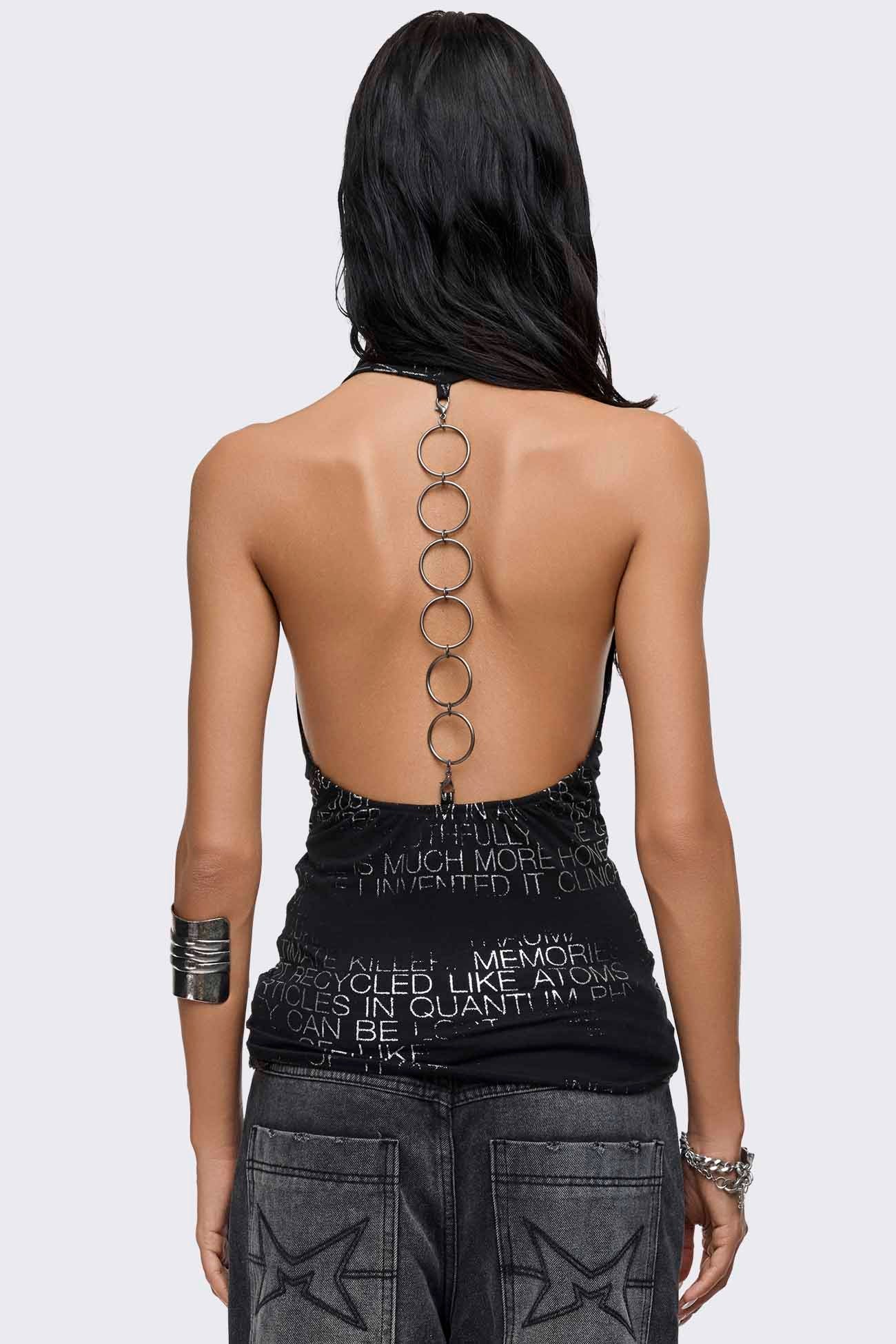Nila Black Graphic Cowl Top