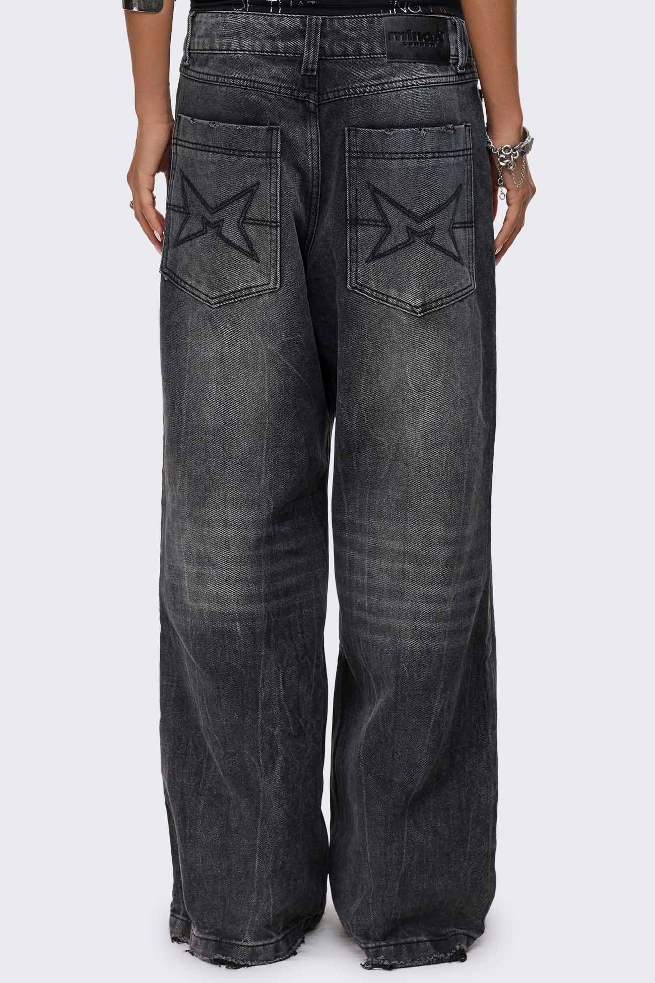 Rift Washed Grey Straight Baggy Jeans
