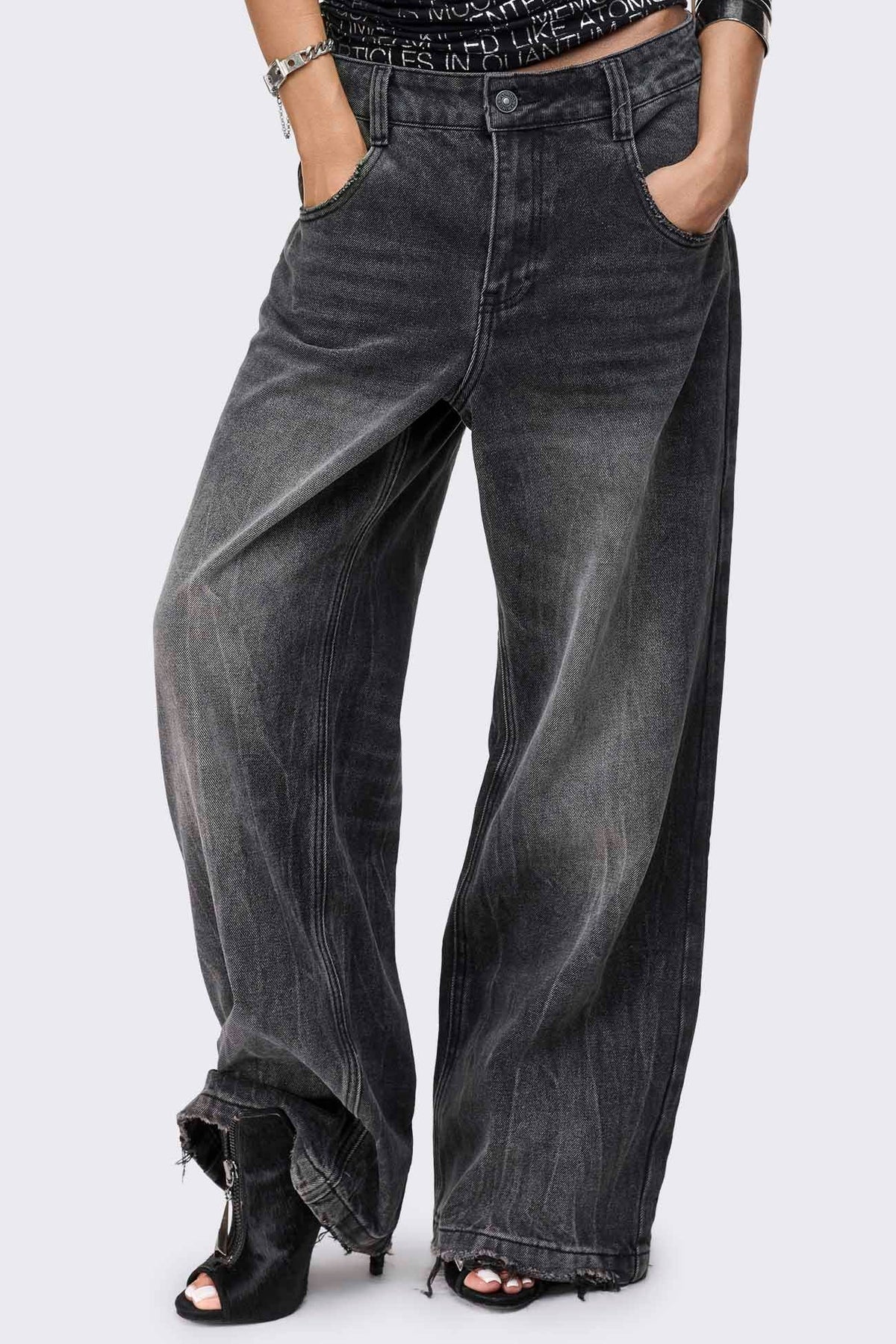 Rift Washed Grey Straight Baggy Jeans