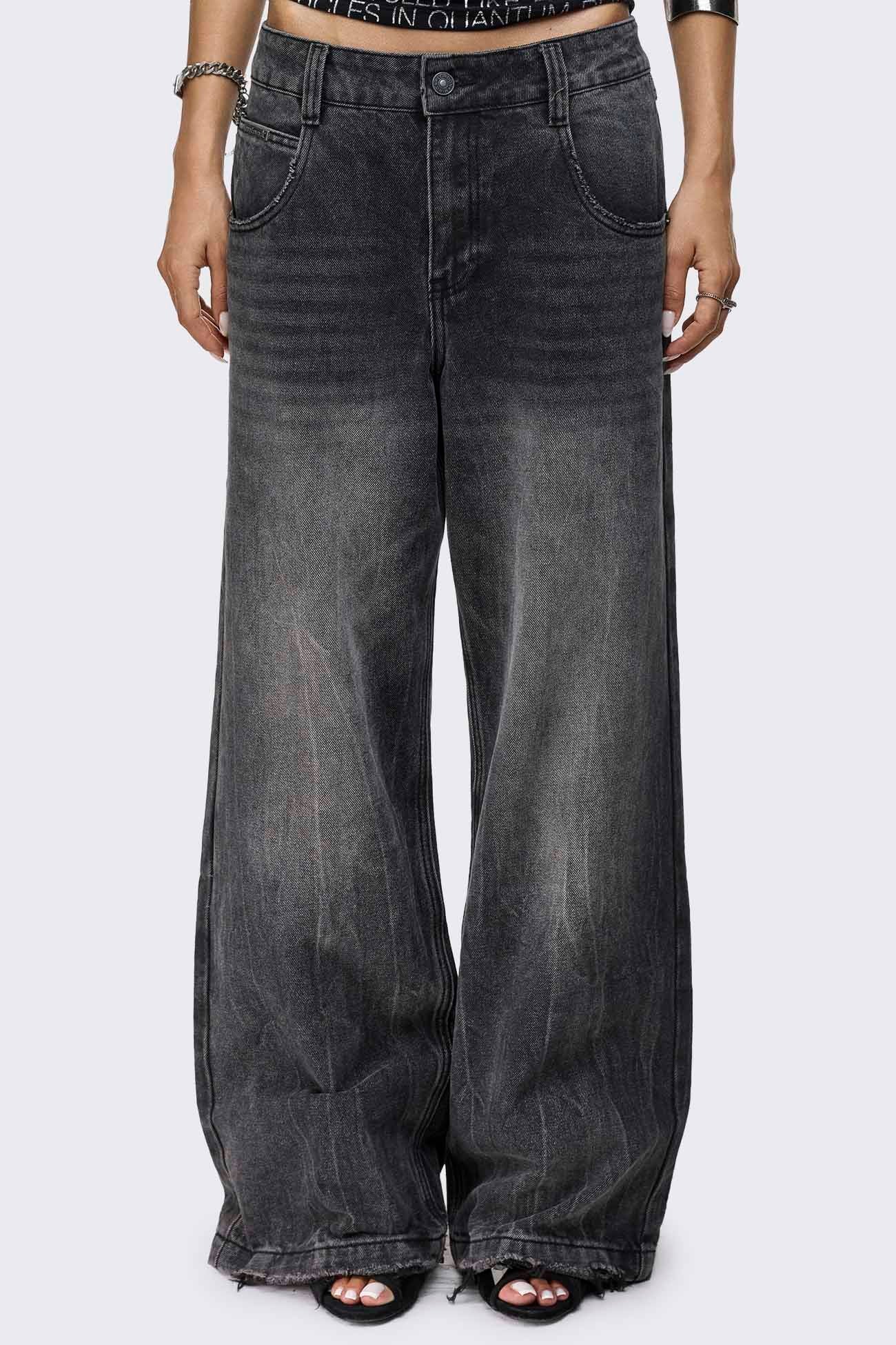 Rift Washed Grey Straight Baggy Jeans