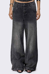 Rift Washed Grey Straight Baggy Jeans