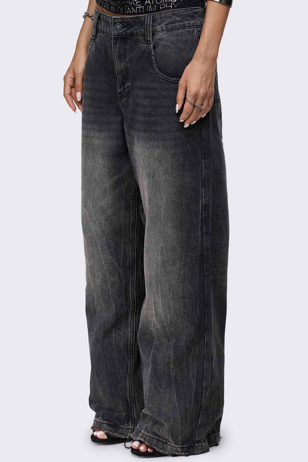Rift Washed Grey Straight Baggy Jeans