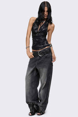 Rift Washed Grey Straight Baggy Jeans